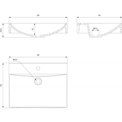 Umywalka 60x46 cm prostokątna nablatowa biała NAXOS600BP Omnires M+