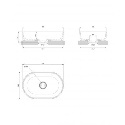 Umywalka 55x36 cm owalna nablatowa biała OVOUNBP Omnires Ovo M+