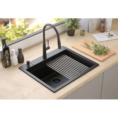 Zlewozmywak GraniteQ 59.5x50 cm czarny HCQK5052BLMPC Quadron Kurt 110