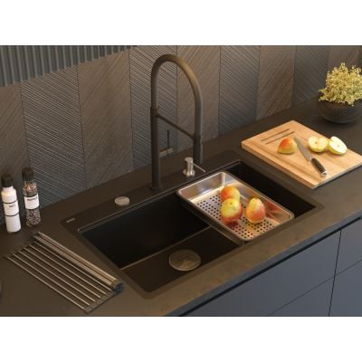 Zlewozmywak GraniteQ 75x49 cm szary/grafitowy/onyx HQM7650U5FMPVDC1 Quadron Marc