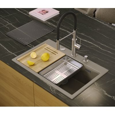 Zlewozmywak GraniteQ 75x49 cm szary/grafitowy/onyx HQM7650U5FMPVDC1 Quadron Marc