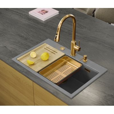 Zlewozmywak GraniteQ 75x49 cm szary/grafitowy/onyx HQM7650U5FMPVDC1 Quadron Marc