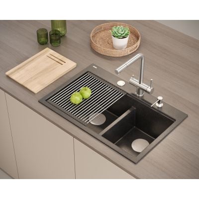 Zlewozmywak GraniteQ 75x49 cm szary/grafitowy/onyx HQM7650U5FMPVDC1 Quadron Marc