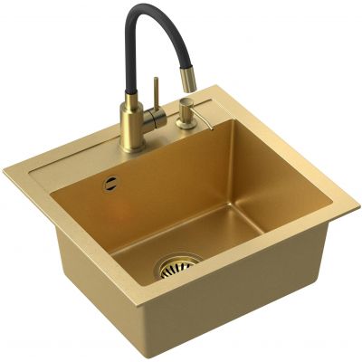 Zlewozmywak z baterią i dozownikiem złoty / czarny ART5047G13323503PVDG1D Quadron Art Johnny 110