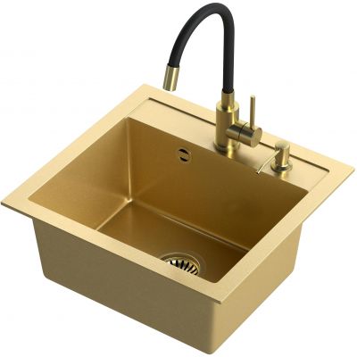 Zlewozmywak z baterią i dozownikiem złoty / czarny ART5047G13323503PVDG1D Quadron Art Johnny 110