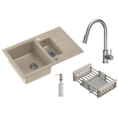 Zlewozmywak z baterią i akcesoriami beżowy / stal HCQP57850BEZK3673500BS Quadron Comfort 156