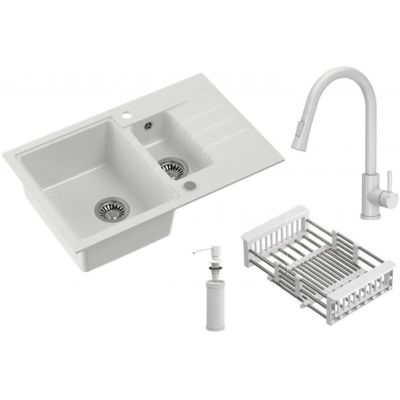 Zlewozmywak z baterią i akcesoriami biały / biały HCQP57850BIK3673500WHM Quadron Comfort 156