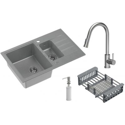 Zlewozmywak z baterią i akcesoriami szary / stal HCQP57850SZ3673500BS Quadron Comfort 156