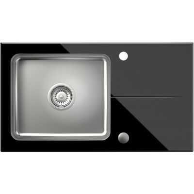 Zlewozmywak szklano-stalowy 77x44 cm czarny ST3577SC1BS Quadron Hugh