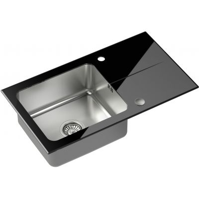 Zlewozmywak szklano-stalowy 77x44 cm czarny ST3577SC1BS Quadron Hugh