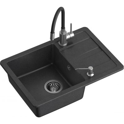 Zlewozmywak z baterią i dozownikiem czarny / stal TQ6244RSCZ Quadron Ready Smart