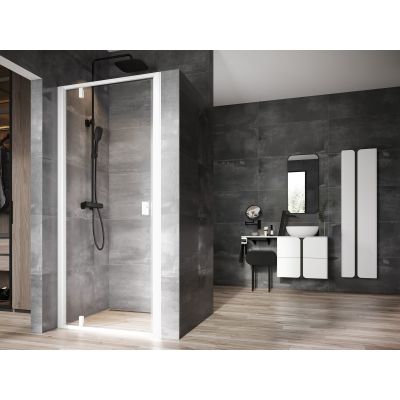 Drzwi prysznicowe 80 cm uchylne biały mat/szkło przezroczyste 03O40E01Z1 Ravak Nexty