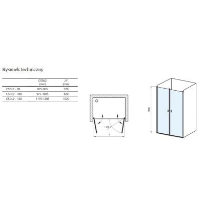 Drzwi prysznicowe 90 cm uchylne aluminium połysk/szkło przezroczyste 0QV7CC0LZ1 Ravak Chrome