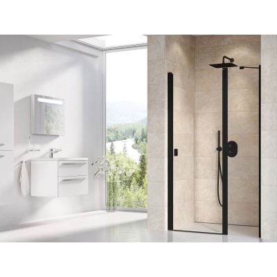 Drzwi prysznicowe 110 cm uchylne czarny mat/szkło przezroczyste 0QVDC300Z1 Ravak Chrome