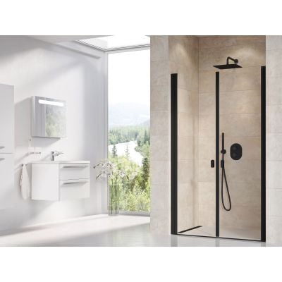 Drzwi prysznicowe 110 cm uchylne czarny mat/szkło przezroczyste 0QVDC30LZ1 Ravak Chrome