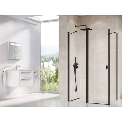 Drzwi prysznicowe 120 cm uchylne czarny mat/szkło przezroczyste 1QVG0300Z1 Ravak Chrome