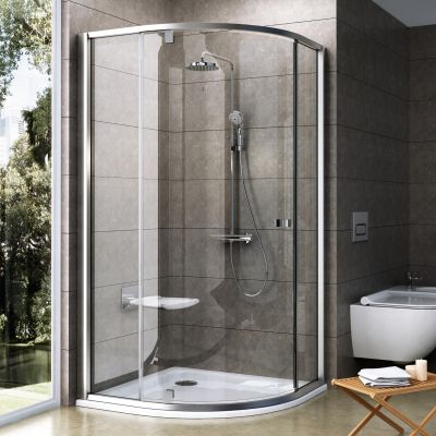 Kabina prysznicowa 80x80 cm półokrągła satyna półmat/szkło przezroczyste 37644U00Z1 Ravak Pivot