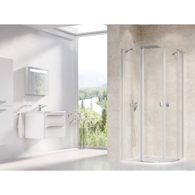 Kabina prysznicowa 80x80 cm półokrągła satyna mat/szkło przezroczyste 3Q140U00Z1 Ravak Chrome