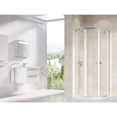 Kabina prysznicowa 90x90 cm półokrągła biały połysk/szkło przezroczyste 3Q170100Z1 Ravak Chrome