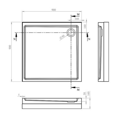 Brodzik kwadratowy 90x90 cm biały GPX2240136 Ravak Angela