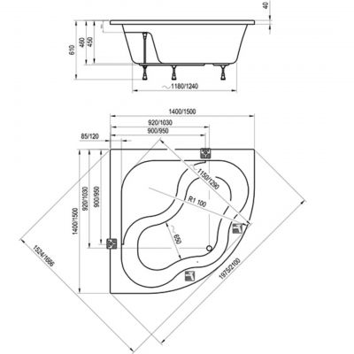 Wanna narożna 150x150 cm lewostronna biały CG01000000 Ravak Gentiana