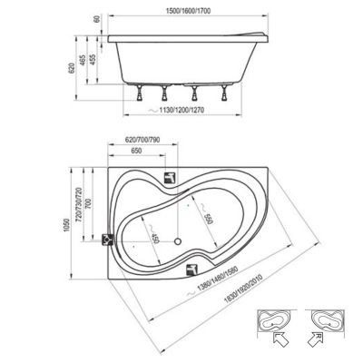 Wanna narożna 160x105 cm prawa biała CL21000000 Ravak Rosa II