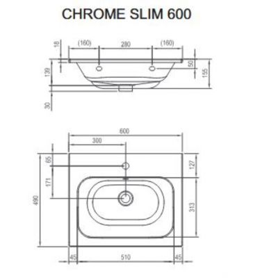 Umywalka 60x49 cm prostokątna meblowa biała XJG01160001 Ravak Chrome