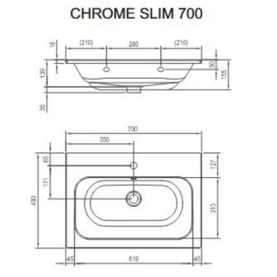 Umywalka 70x49 cm prostokątna meblowa biała XJG01170001 Ravak Chrome