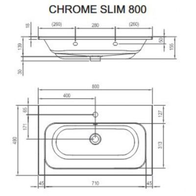 Umywalka 80x49 cm prostokątna meblowa biała XJG01180001 Ravak Chrome