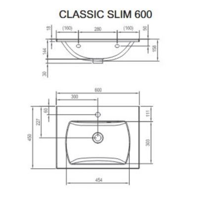 Umywalka 60x45 cm prostokątna meblowa biała XJX01160004 Ravak Classic II