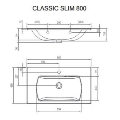 Umywalka 80x45 cm prostokątna meblowa biała XJX01180001 Ravak Classic II