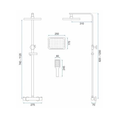 Rea Tom REAP5004 zestaw prysznicowy ścienny z deszczownicą złoty