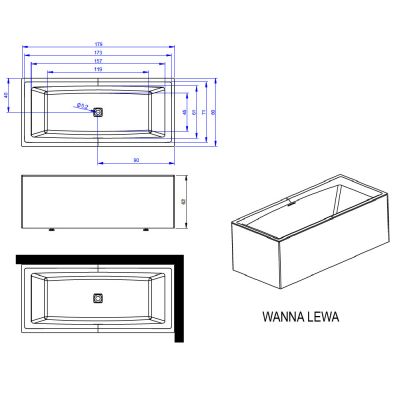 Wanna z obudową 180x80 cm biała B099031005 Riho Still Square Plug&Play