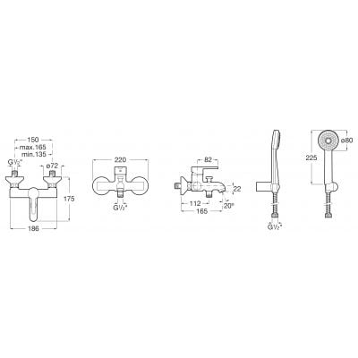 Roca Carelia A5A018AC0K bateria wannowo-prysznicowa ścienna chrom