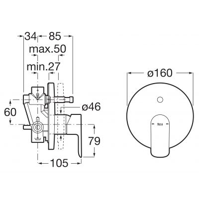 Roca Cala A5A066ENB0 bateria wannowo-prysznicowa podtynkowa czarna