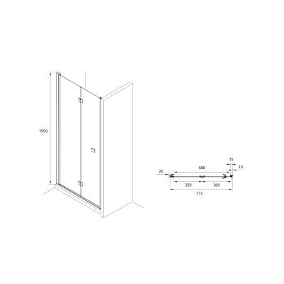 Drzwi prysznicowe 80 cm składane chrom połysk/szkło przezroczyste AM4508012M Roca Capital