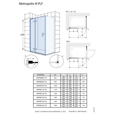 Drzwi prysznicowe 110 cm uchylne chrom połysk/szkło przezroczyste AMP0811012M Roca Metropolis-N