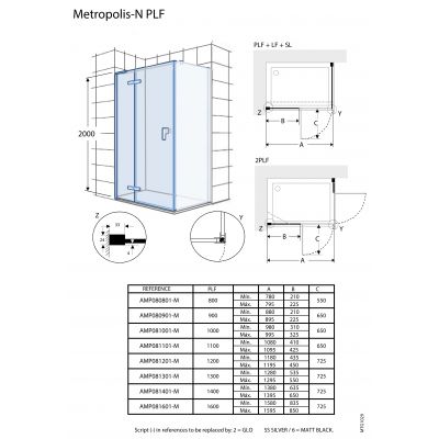 Drzwi prysznicowe 160 cm uchylne chrom połysk/szkło przezroczyste AMP0816012M Roca Metropolis-N