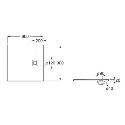 Brodzik kwadratowy 90x90 cm onyx APE0138438403640 Roca Magma