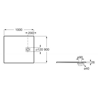 Brodzik prostokątny 100x90 cm szary APE013E838403200 Roca Magma