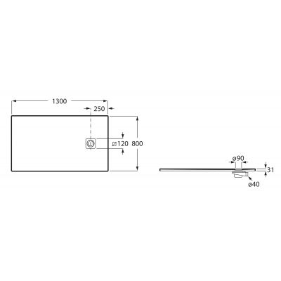 Brodzik prostokątny 130x80 cm perłowy APE0151432003630 Roca Magma
