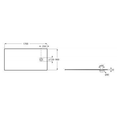 Brodzik prostokątny 170x90 cm perłowy APE016A438403630 Roca Magma