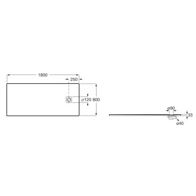 Brodzik prostokątny 180x80 cm perłowy APE0170832003630 Roca Magma
