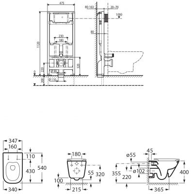 Zestaw WC stelaż + miska + deska A893104500 Roca Gap Square