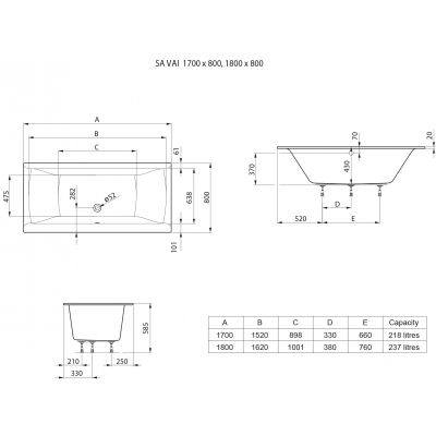 Wanna prostokątna 170x80 cm biała A248590000 Roca Savai