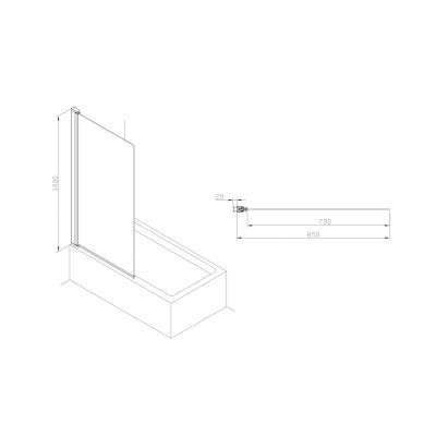 Parawan nawannowy 85 cm 1-częściowy chrom połysk/szkło przezroczyste AM4008512M Roca Capital
