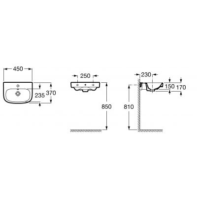 Umywalka 45x37 cm prostokątna ścienna biała A325997000 Roca Debba