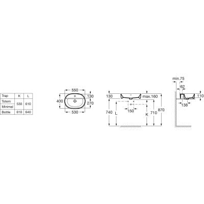 Umywalka 55x40 cm owalna nablatowa biała A3270Y0000 Roca Gap