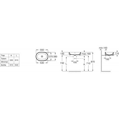 Umywalka 55x39 cm owalna nablatowa biała A3270Y1S00 Roca Gap