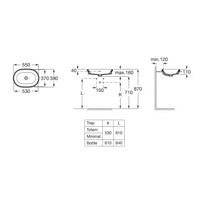 Umywalka 55x39 cm owalna wpuszczana biała A3270Y5000 Roca Gap Round
